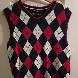 Tommy Hilfiger  Vintage  V-line sweater vest Medium  Blue, tan and red